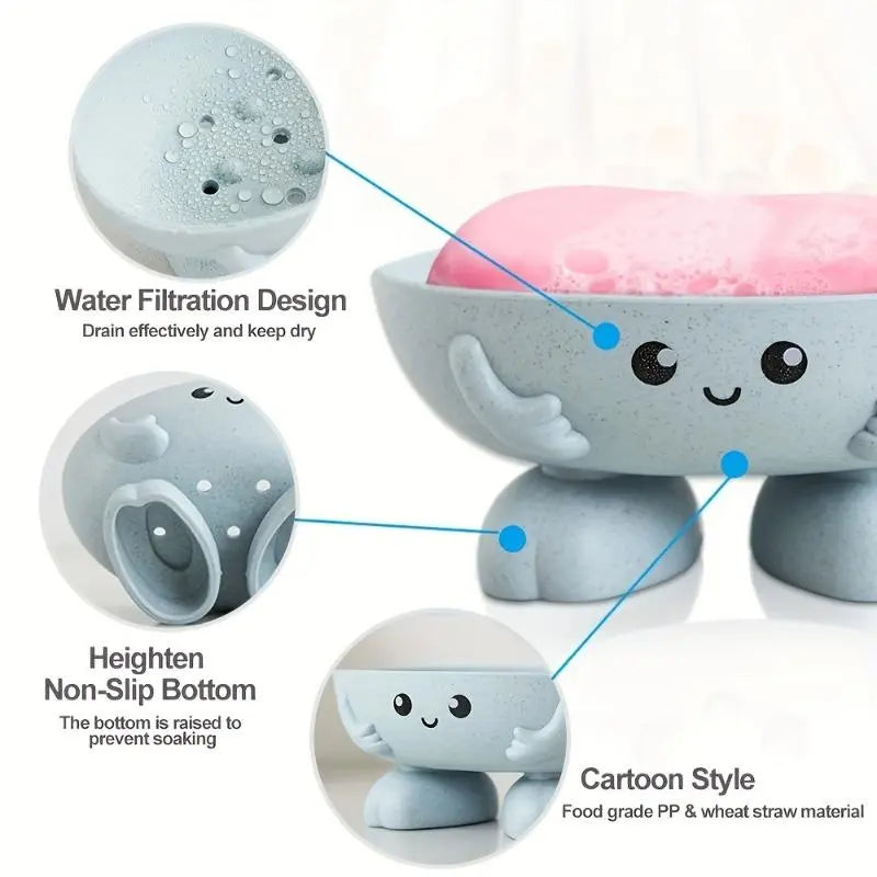 3-Piece Plastic Draining Soap Dishes Set - Creative Cute Cartoon Holders, Multifunctional Bathroom Storage Racks