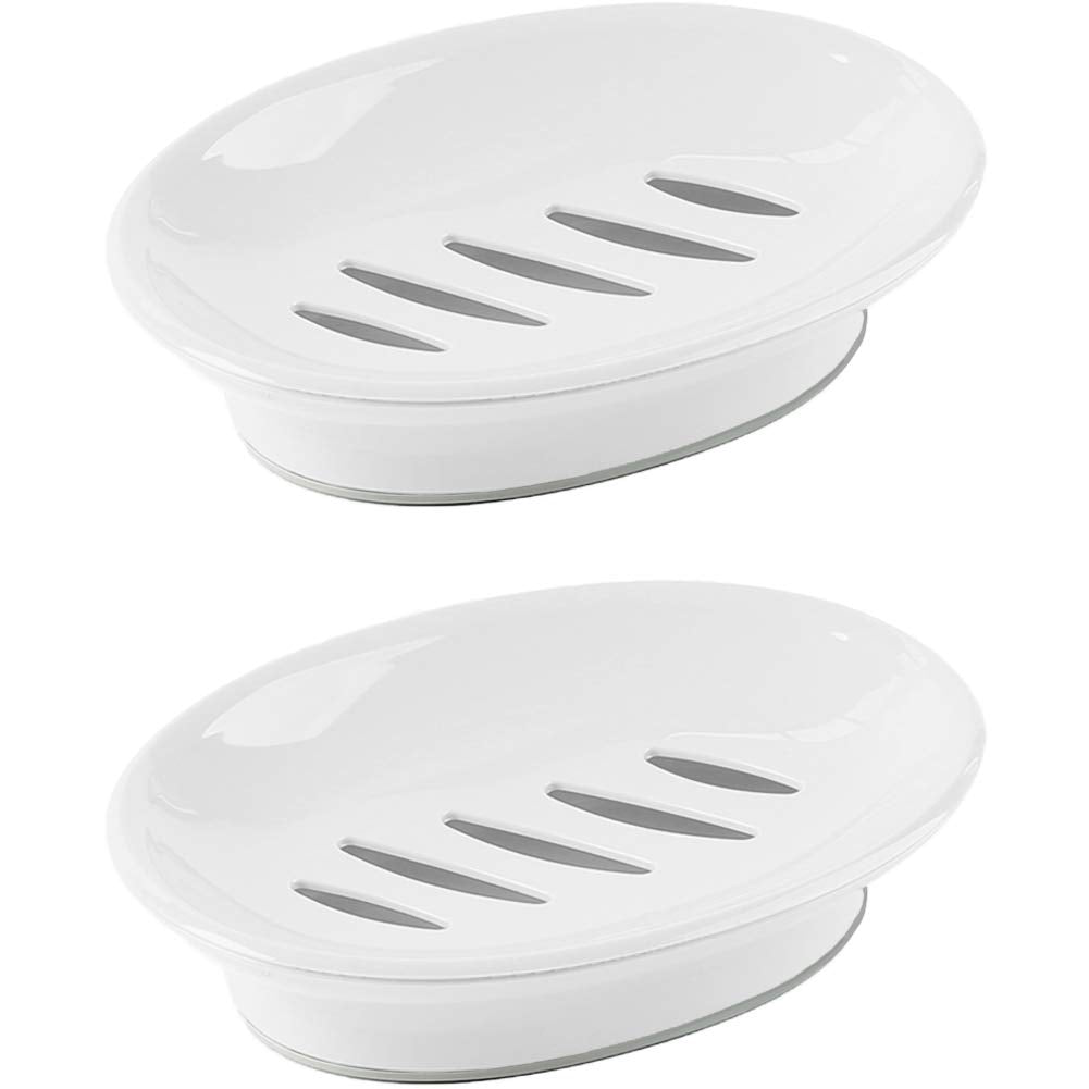 WYOK 2-Pack Soap Dish Plastic Soap Holder with Drainage for Shower (White)