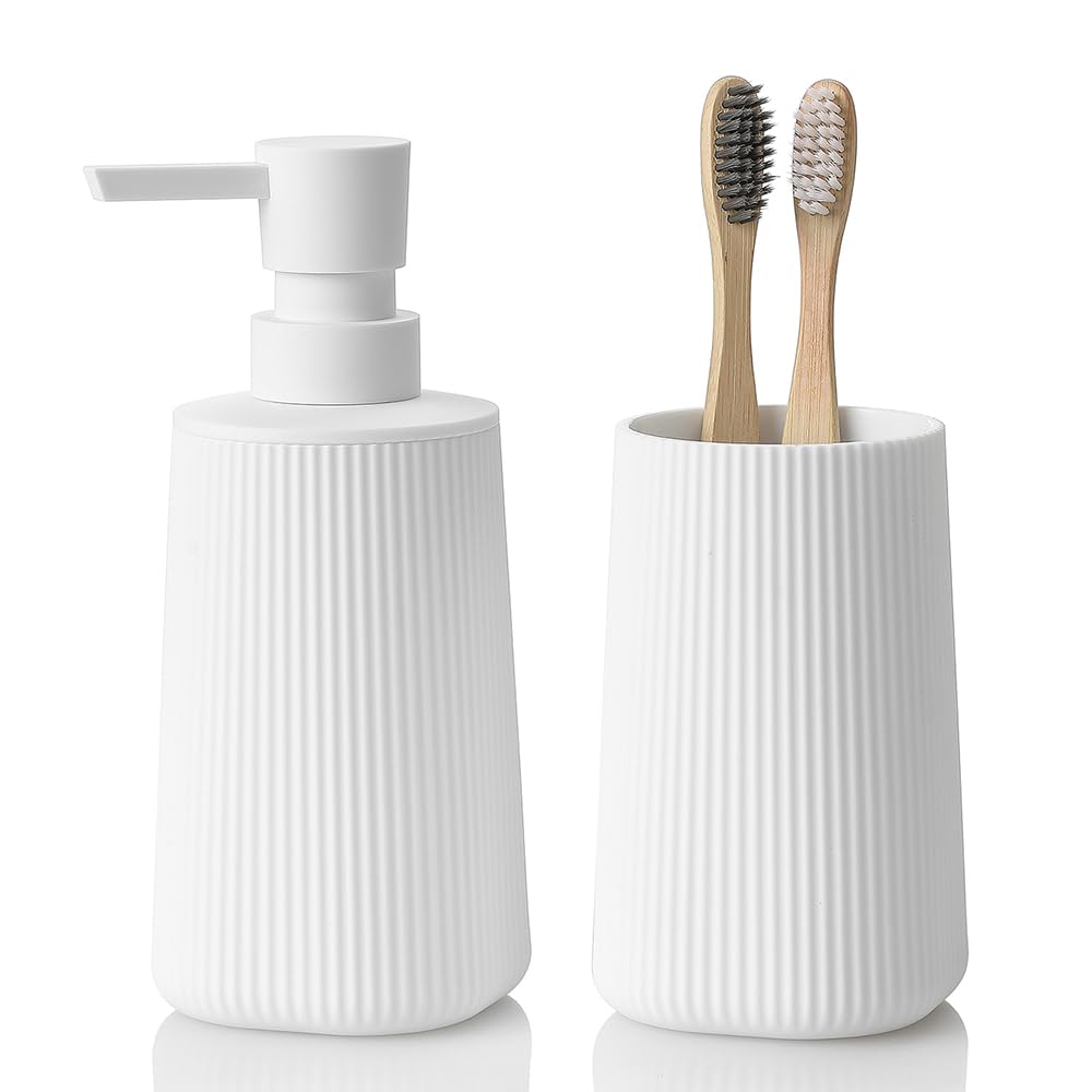 YAUKPH Bathroom Soap Dispenser and Toothbrush Holder Striped Black