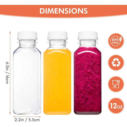9/6/3PCS 12oz Lightweight Food Grade Reusable Safe Plastic Juice Bottles with Caps, Fridge-Use Drink Containers for Juicing & Smoothies - Home Improvement Building Supplies