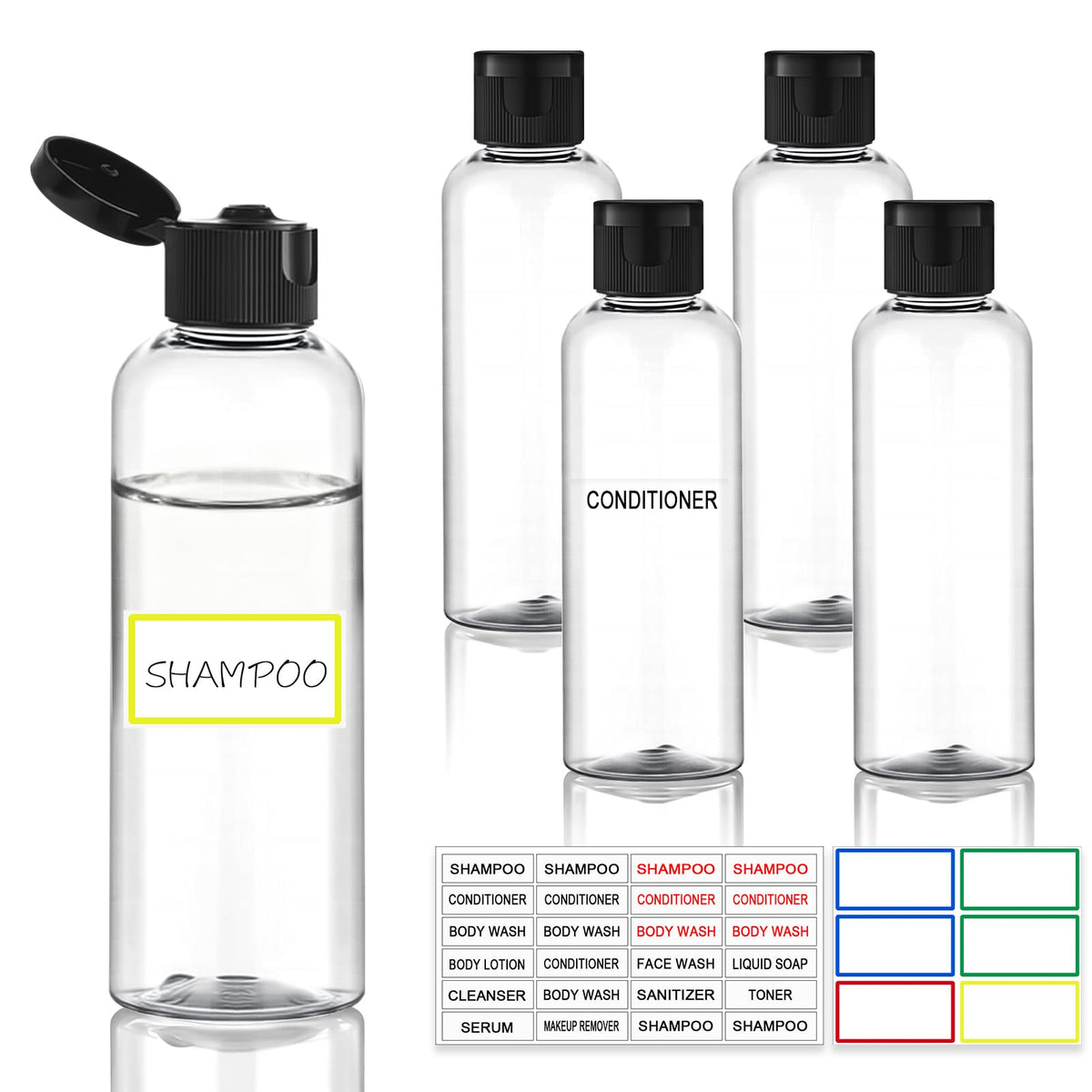 5 Pack 3.4 oz Travel Bottles for Toiletries, TSA Approved Leak Proof Refillable Travel Size Containers, Clear Plastic Shampoo Bottles for Lotion Conditioner