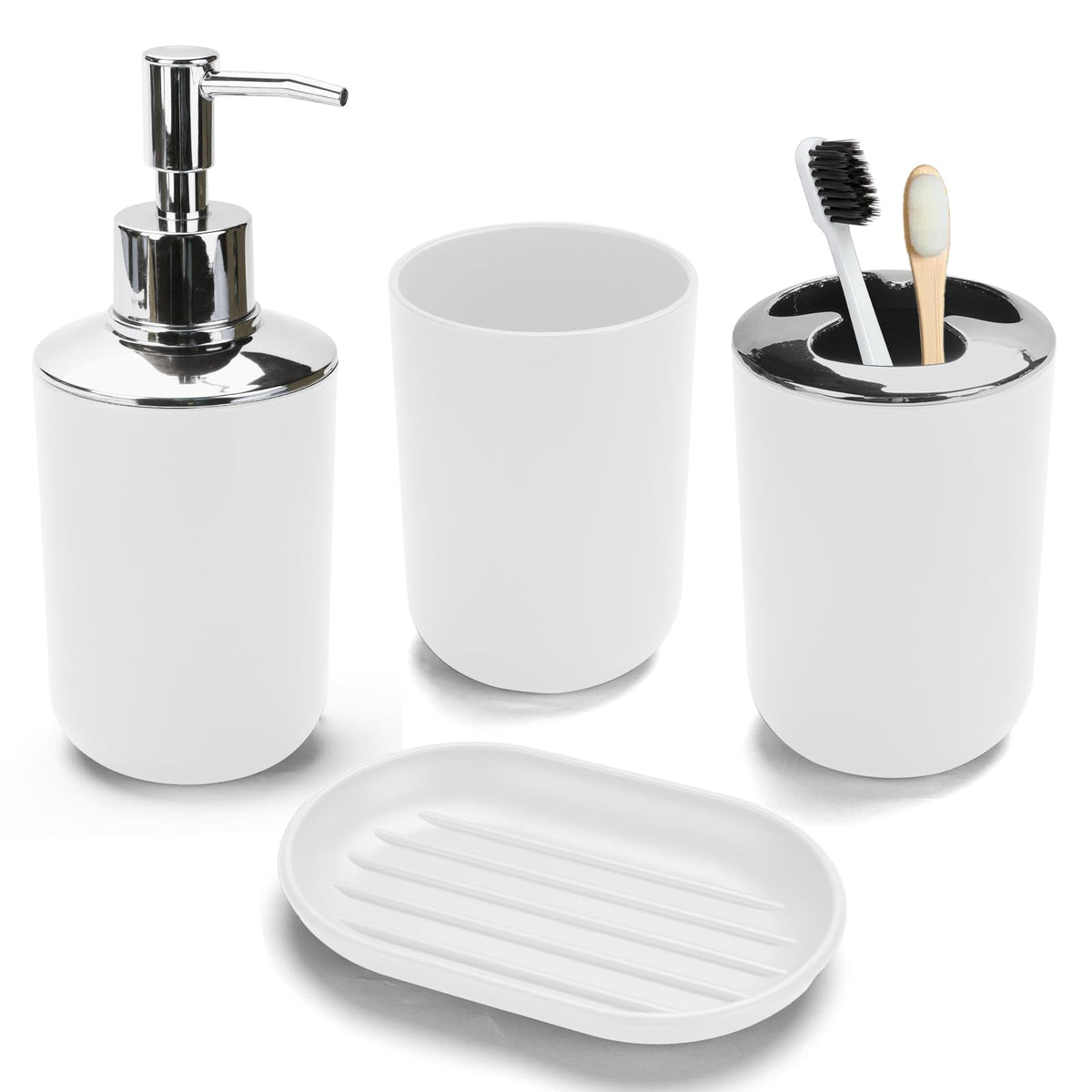 4PCS White Bathroom Accessories Set, Modern Bahtroom Decor Set