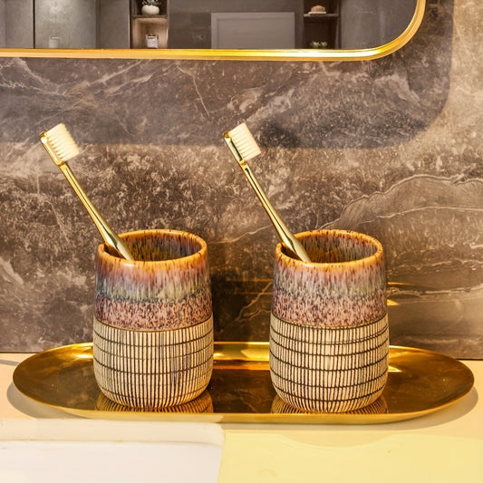 Vintage brushed ceramic toothbrush cup for household use, a couple's mouthwash cup for bathroom accessories. Suitable for use in bathrooms, home decoration, hotels, boarding houses, and student dormitories.