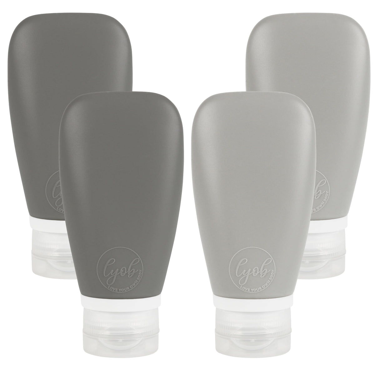 Travel Bottles for Toiletries, TSA Approved 3oz (90ml) Leak Proof Silicone Refillable Squeeze Travel Size Containers BPA Free for Cleansers, Lotions, Shampoo 3-pk (Black-Gray-White)