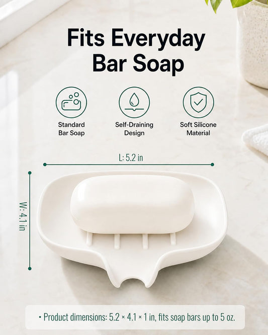 3 Pack Silicone Soap Dish for Shower, Bar Soap Holder with Drain Spout