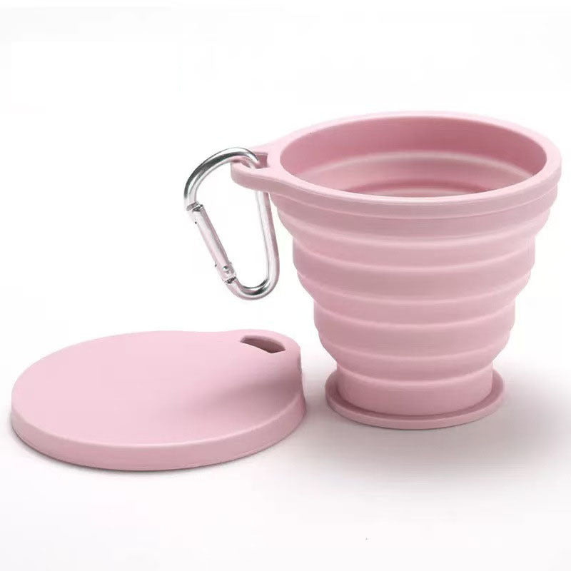 1 Foldable Silicone Water Cup, a Portable Travel Rinse Cup with Lid, Heat-resistant Tea Cup, Beverage Cup, Featuring a Carabiner Design for Hanging on Backpacks. Suitable for Camping, Outdoor Activities, Hiking, Cycling, Parties, Etc.