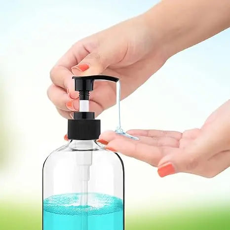 Sturdy 4-Pack 16.9oz/500ml Food-Grade Leak-Proof PET Plastic Pump Bottles, 8.7x3in Transparent Refillable Countertop Soap Dispensers with 2 Funnels for Lotion, Shampoo, Portable Travel & Perfume Bottle (Kitchen/Bathroom Use)