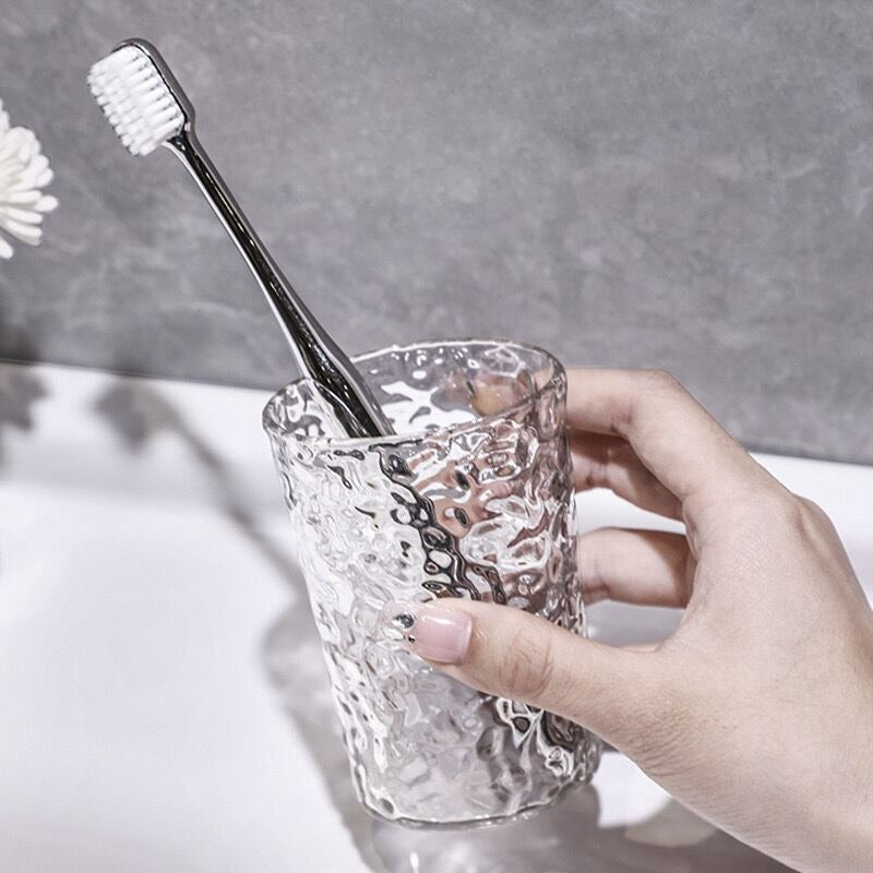 Glacier Texture Plastic Glass-like Bathroom Cup - Icy White Corrugated Toothbrush Holder & Vanity Cup, Durable Shatterproof Glass-like Design, for Couples, Modern Shower Organizer, Holiday Gift (Toothbrush Compatible)