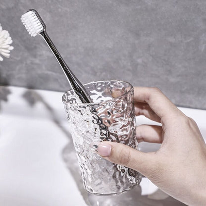 Glacier Texture Plastic Glass-like Bathroom Cup - Icy White Corrugated Toothbrush Holder & Vanity Cup, Durable Shatterproof Glass-like Design, for Couples, Modern Shower Organizer, Holiday Gift (Toothbrush Compatible)
