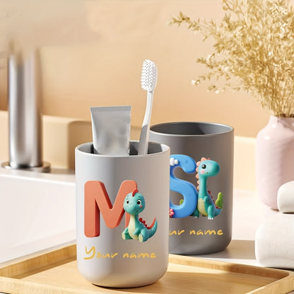 Customized Name Water Cup, Personalized Toothbrush Cup, Creative Dinosaur Letter Print, Couple Solid Color Mouthwash Cup, Holiday Camping Necessities, Suitable for Home, Travel and School, Personalized Gifts for Friends and Partners.