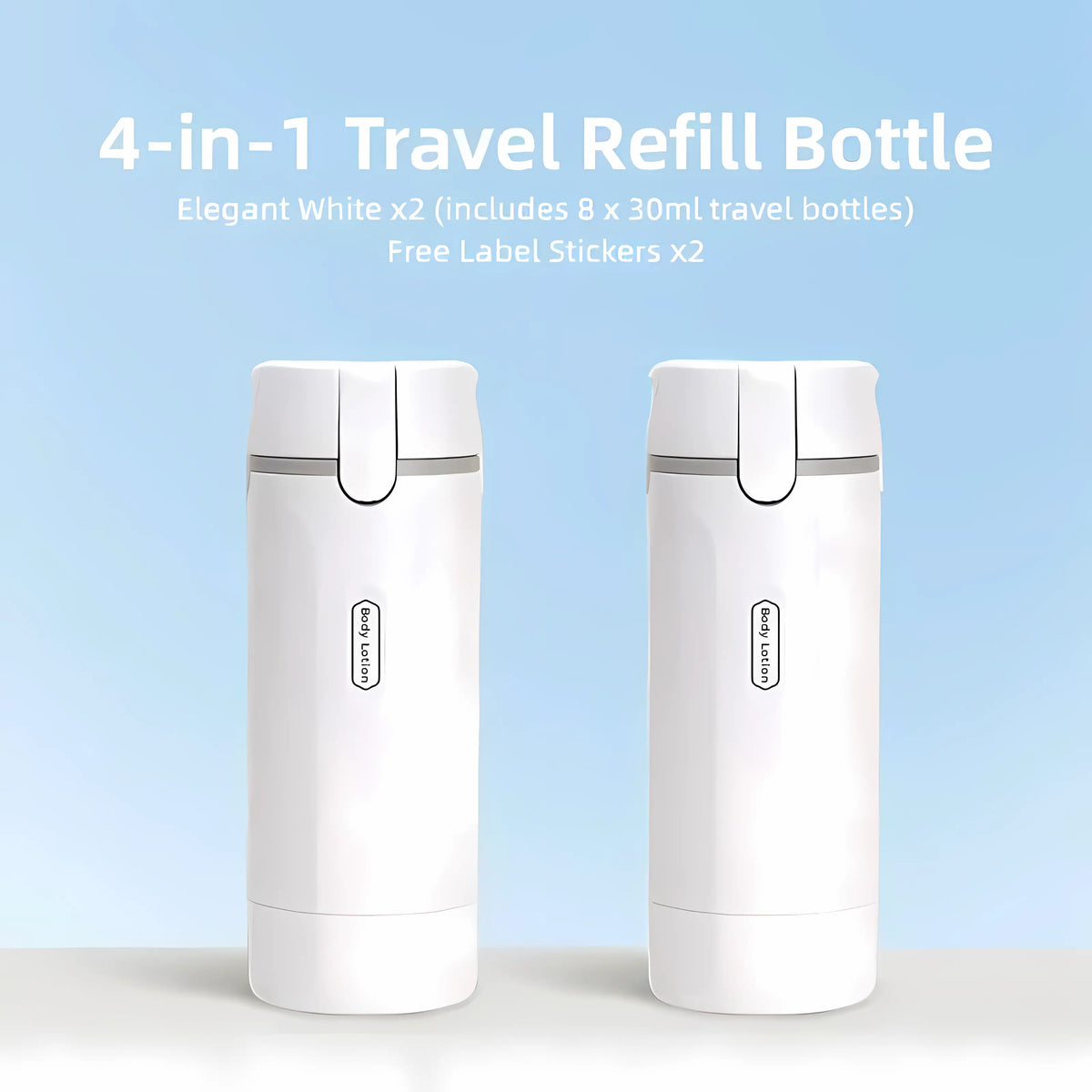 2-Pack 4-in-1 Cosmetic Travel Bottles, Portable Leak-Proof Refillable Toiletries Containers for Shampoo, Conditioner, Lotion & Skincare, Plastic Storage Dispenser, Compact Lightweight Travel Organizer for Business Trips & Vacations