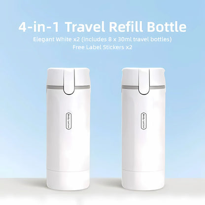 2-Pack 4-in-1 Cosmetic Travel Bottles, Portable Leak-Proof Refillable Toiletries Containers for Shampoo, Conditioner, Lotion & Skincare, Plastic Storage Dispenser, Compact Lightweight Travel Organizer for Business Trips & Vacations