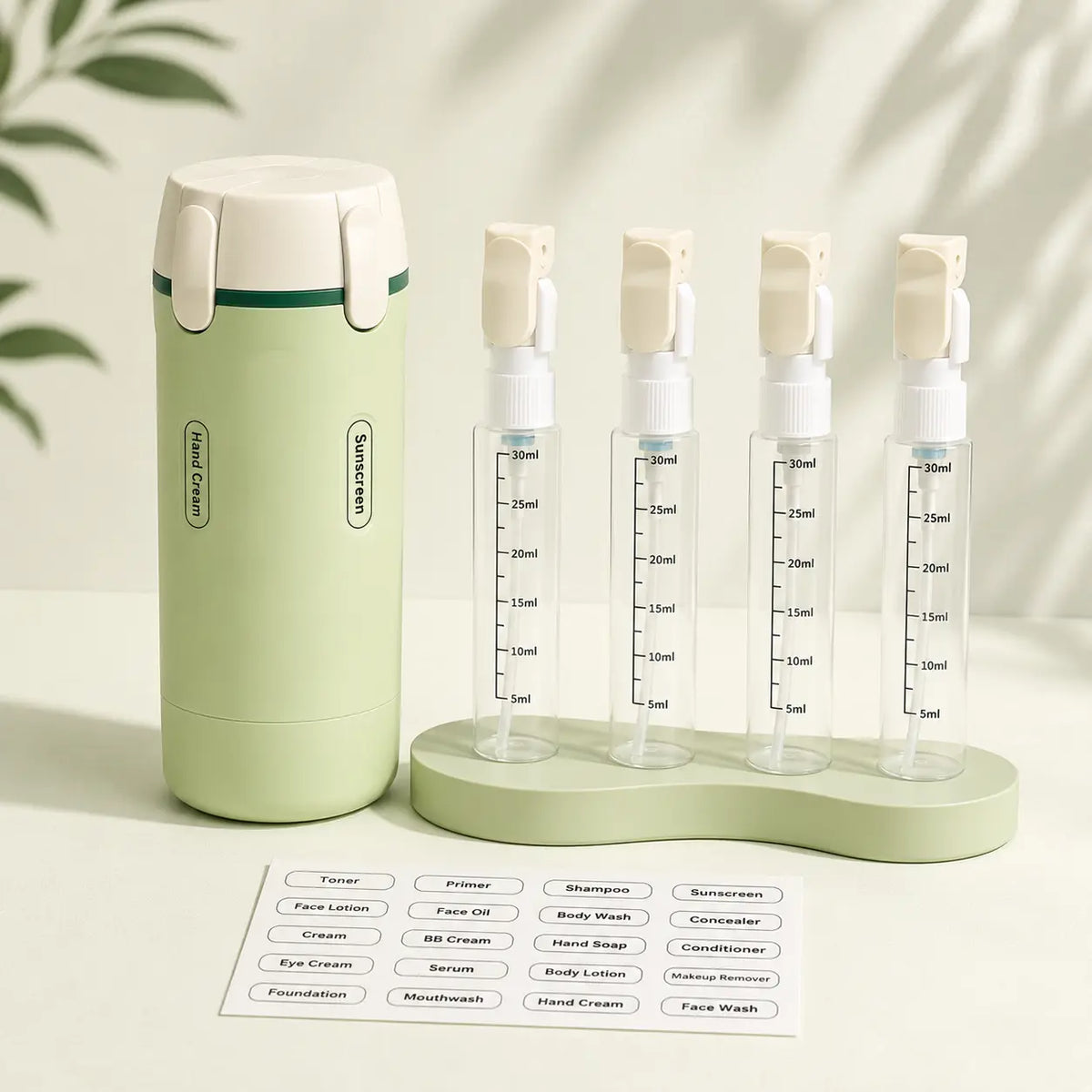 4-in-1 Travel Bottle Set, Refillable Leak Proof Travel Dispenser Bottle for Shampoo, Conditioner and Lotion, TSA Travel Toiletry Container for Trip Essentials