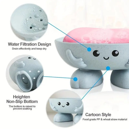 3-Piece Plastic Draining Soap Dishes Set - Creative Cute Cartoon Holders, Multifunctional Bathroom Storage Racks