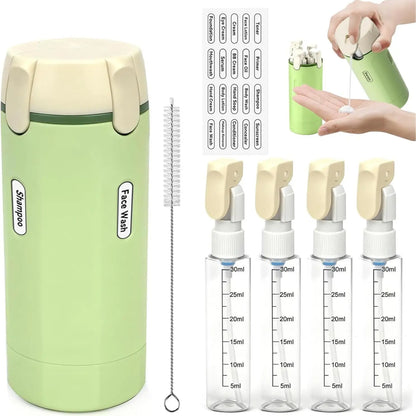 4-in-1 travel toiletry bottles, travel shampoo and conditioner bottles, refillable travel toiletry bottles, TSA-compliant pump lotion bottles, perfect for vacations