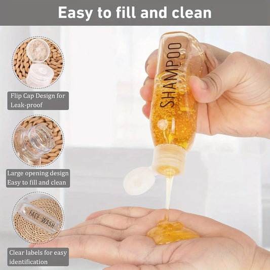 6pcs Leakproof Travel Bottles,3.4oz Clear PET Plastic, with Flip Caps for Shampoo, Conditioner, Portable Toiletry Containers for Travel Essentials, Travel Bottles for Toiletries, Lotion Bottles
