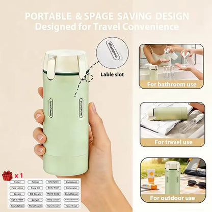 4-in-1 travel toiletry bottles, travel shampoo and conditioner bottles, refillable travel toiletry bottles, TSA-compliant pump lotion bottles, perfect for vacations
