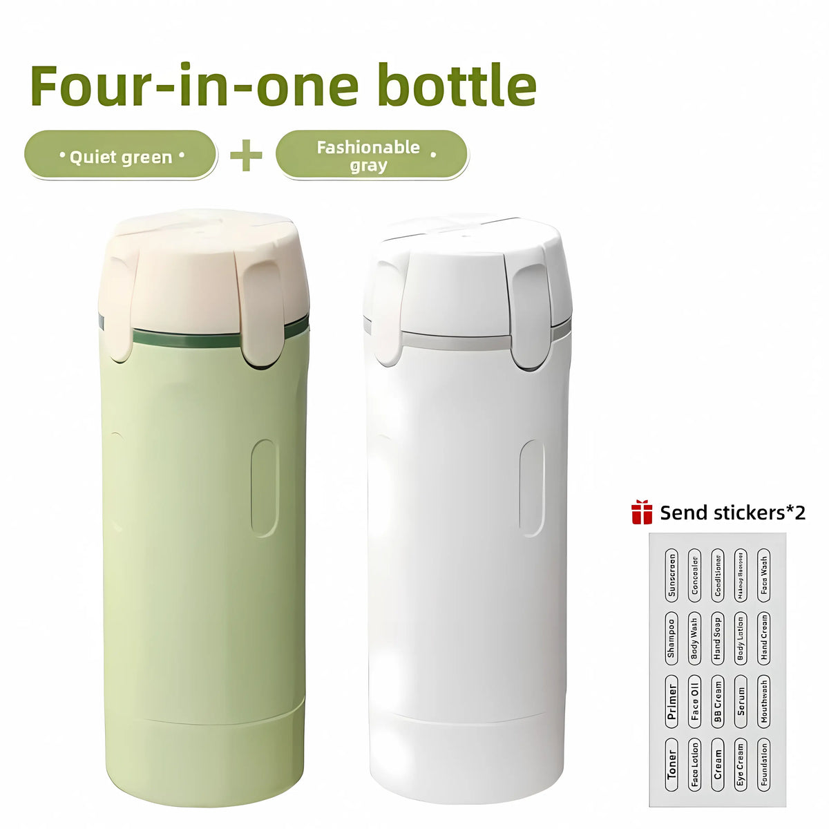 2-Pack 4-in-1 Cosmetic Travel Bottles, Portable Leak-Proof Refillable Toiletries Containers for Shampoo, Conditioner, Lotion & Skincare, Plastic Storage Dispenser, Compact Lightweight Travel Organizer for Business Trips & Vacations
