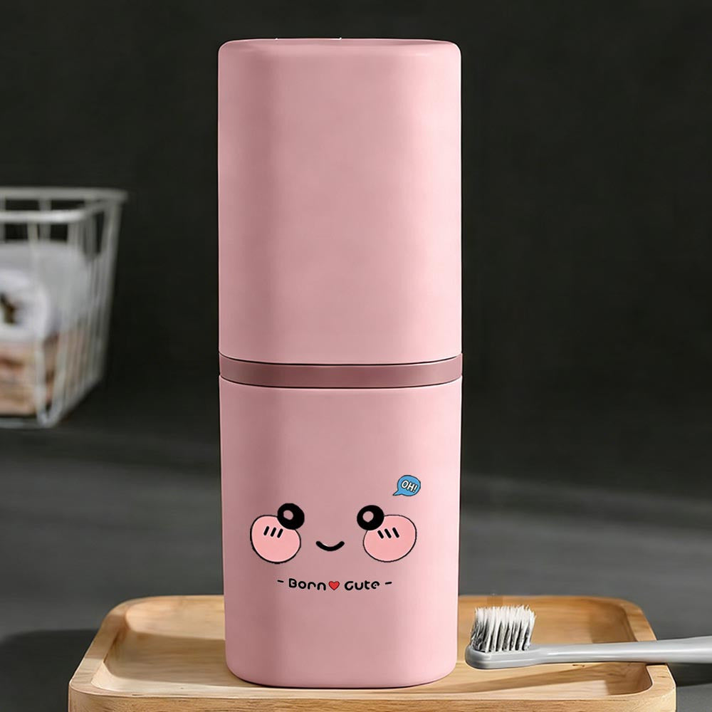 The New Pink Travel Toothbrush Cup Is Made of Alcohol-free and Odorless PP Material, Offering Durability, Safety, and a Perfect Blend of Style and Practicality. Featuring an Adorable Printed Design, It Doubles as a Toothbrush Case, Toothpaste Holder