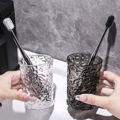 Glacier Texture Plastic Glass-like Bathroom Cup - Icy White Corrugated Toothbrush Holder & Vanity Cup, Durable Shatterproof Glass-like Design, for Couples, Modern Shower Organizer, Holiday Gift (Toothbrush Compatible)