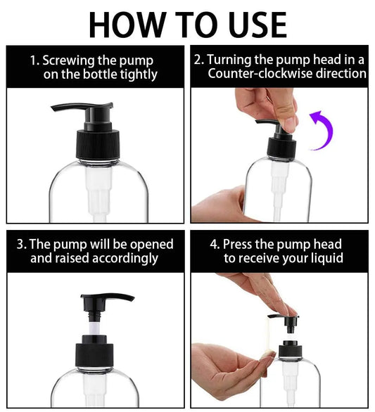 Empty Plastic Pump Bottle Dispenser Set - 4 Pack, 16oz/500ml Portable Cylinder Containers, Durable Refillable for Kitchen Dish Soap, Lotion, Hand Sanitizer, Shampoo, Conditioner, DIY Cleaning Solutions,sohochic