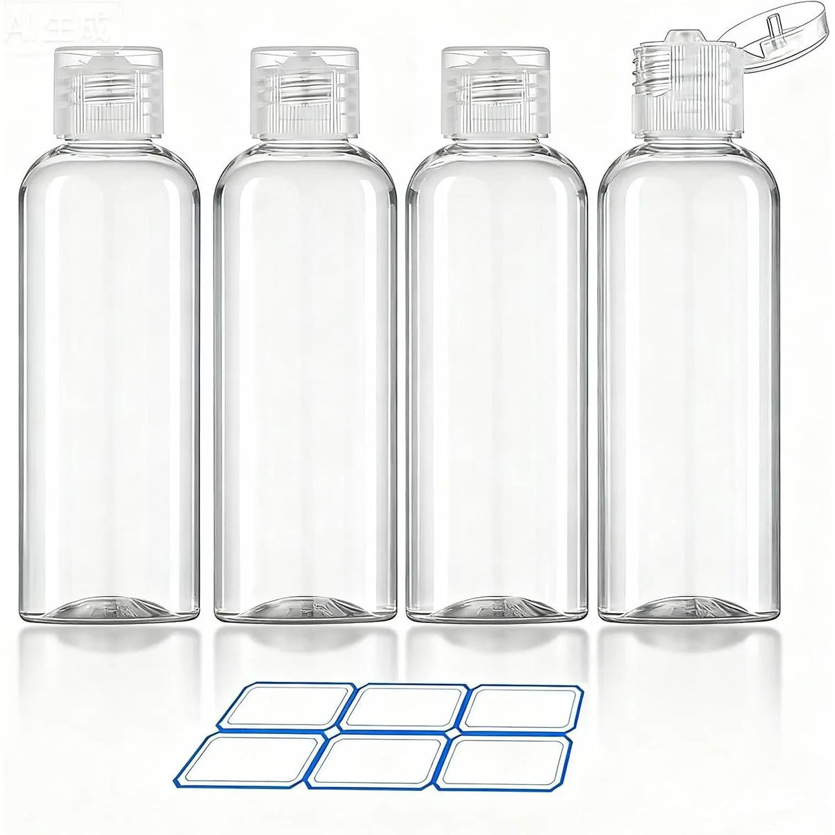4 Pack 3.4 Oz (100ml) TSA Approved Travel Bottles for Toiletries | Leak Proof Plastic Travel Essentials Accessories with Labels