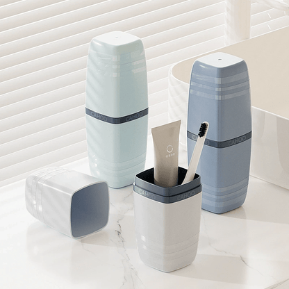 1pc 3-In-1 Portable Toothbrush Case, Travel Toothbrush Holder with Toothpaste Cup And Lid, Freestanding Plastic Toothbrush Storage Box, Travel Companion for Camping Business Trip Home Use, Oral Care Organizer Bathroom Additions