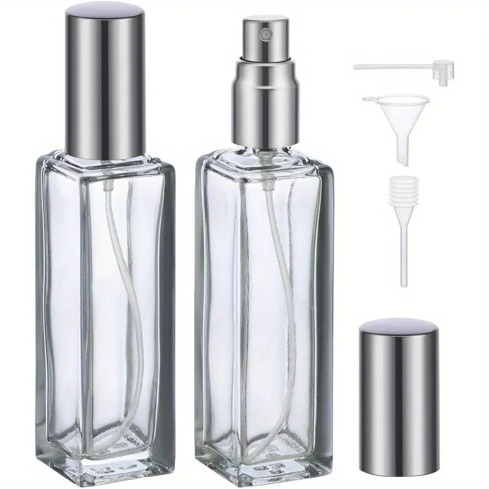 2PCS Mini Refillable Glass Spray Bottle Set, 3 Accessories, Including Funnel, Water Drip, Pump, Perfume Fine Atomizer