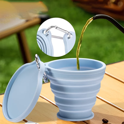 1 Foldable Silicone Water Cup, a Portable Travel Rinse Cup with Lid, Heat-resistant Tea Cup, Beverage Cup, Featuring a Carabiner Design for Hanging on Backpacks. Suitable for Camping, Outdoor Activities, Hiking, Cycling, Parties, Etc.