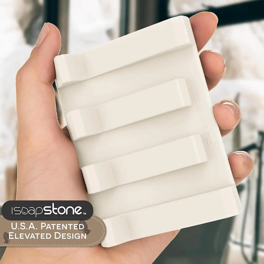 USA Patented Silicone Soap Dish Set - 2 Beige Self-Draining Holders, Easy-Clean Savers, Sponge Accessory for Kitchen