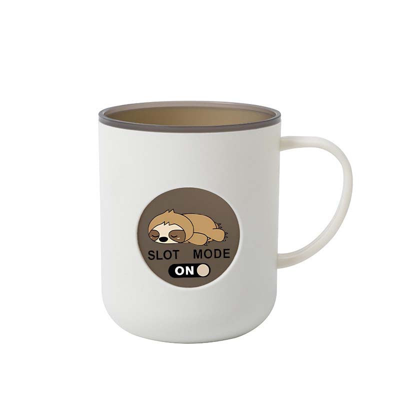 1pc Two-Tone Plastic Mouthwash Cup with Handle, Cute Embossed Round Patch Lazy Sloth Print Toothbrush, Multi-purpose Washing Cup for Brushing Teeth, Rinsing & Facial Cleansing, Portable Daily Cup for Home and Travel