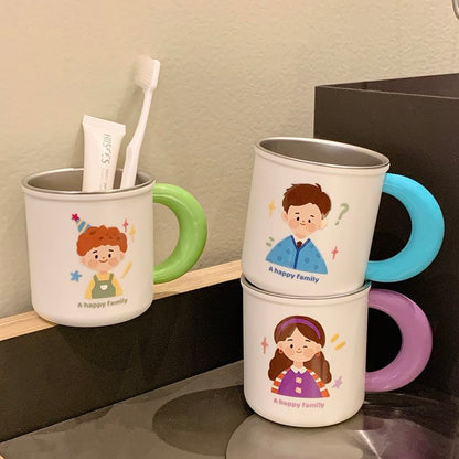 316 Stainless Steel And Drop-Resistant Toothbrush Cup for Washing And Brushing Teeth, Family Toothbrush Cup, Cartoon Cute Couple Rinsing Cup