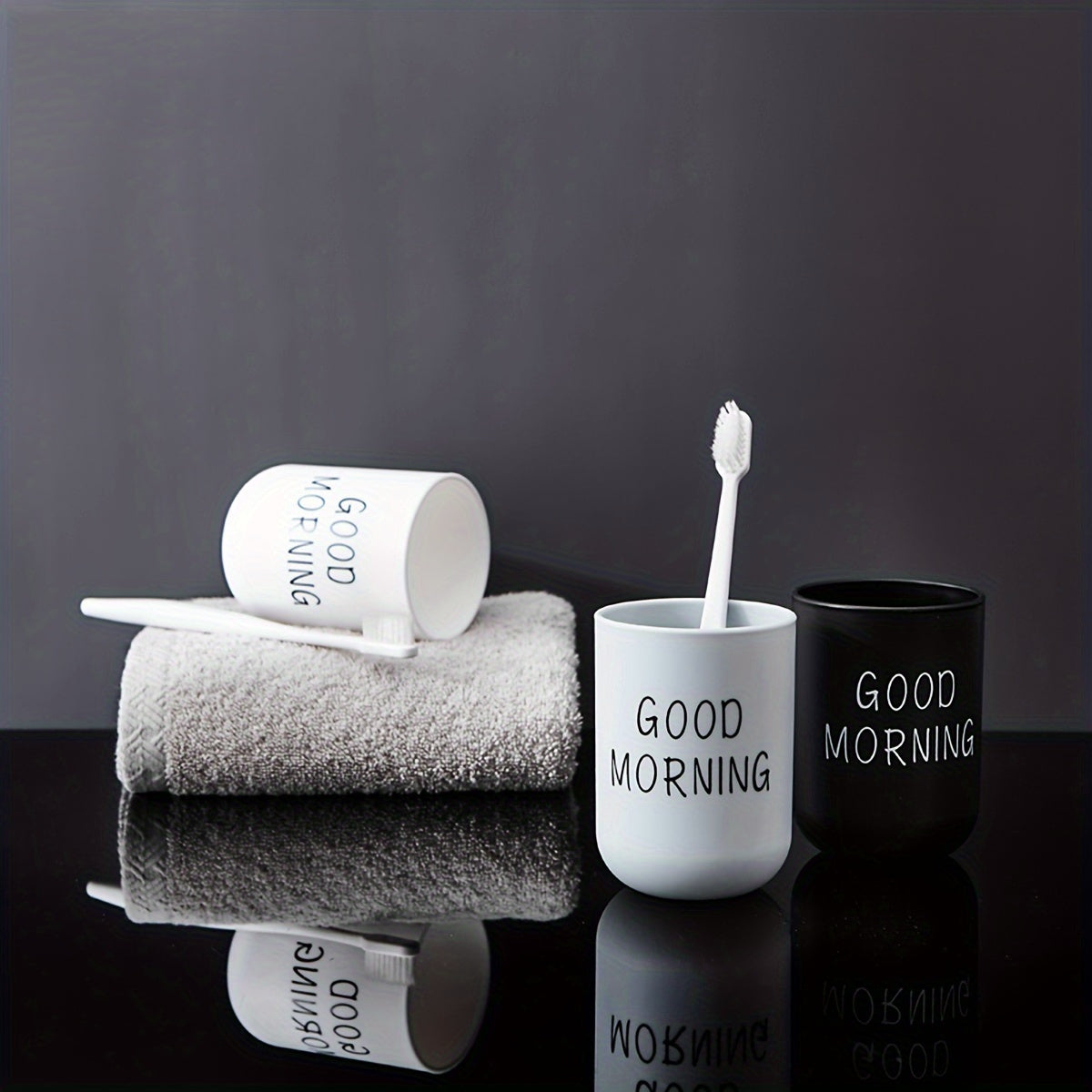 1pc/2pcs/3pcs Slogan Graphic Mouthwash Cup, Simple Couple Toothbrush Cup, Plastic Gargle Cup, Bathroom Tumbler, Bathroom Accessories, home decor, furniture for home