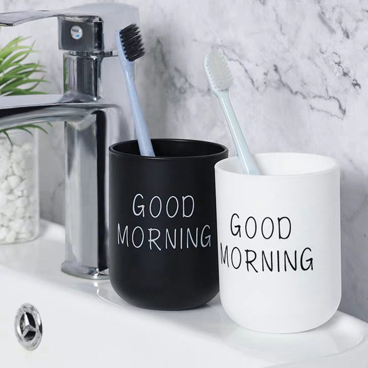1pc/2pcs/3pcs Slogan Graphic Mouthwash Cup, Simple Couple Toothbrush Cup, Plastic Gargle Cup, Bathroom Tumbler, Bathroom Accessories, home decor, furniture for home