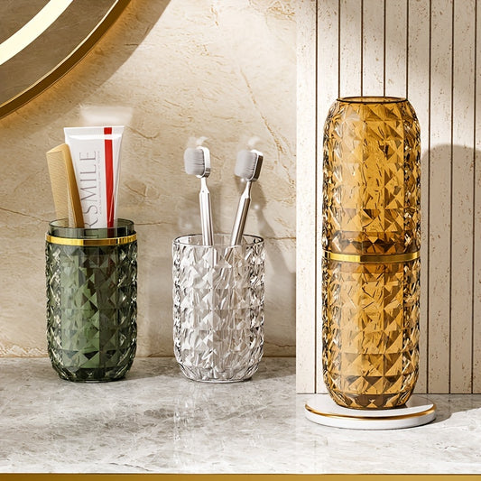 1pc of Luxury Diamond-Patterned Travel Portable Toiletry Cup