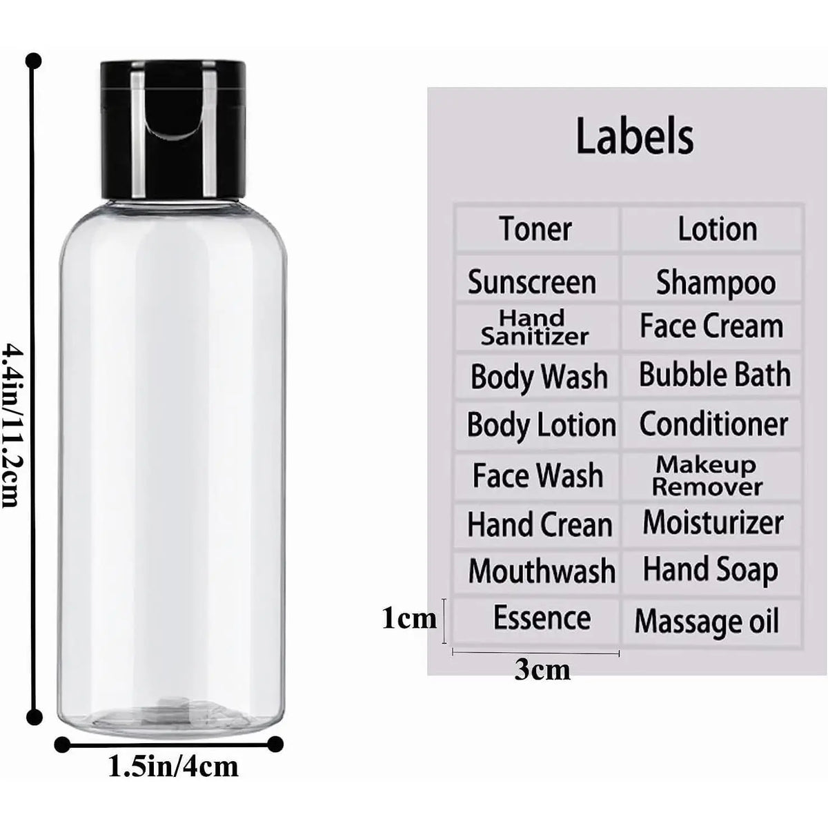 5 Pack 3.4 oz Travel Size Bottles for Toiletries TSA Approved Leak Proof Empty Refillable Liquid Containers with Labels
