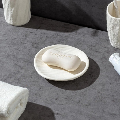Bathroom Accessories Set, 4 count Modern Stone Texture, White | Minimalist, , with Liquid Soap Dispenser 11.5 OZ, Tumblers,  Holder, Bar Soap Tray, For Countertop Sink