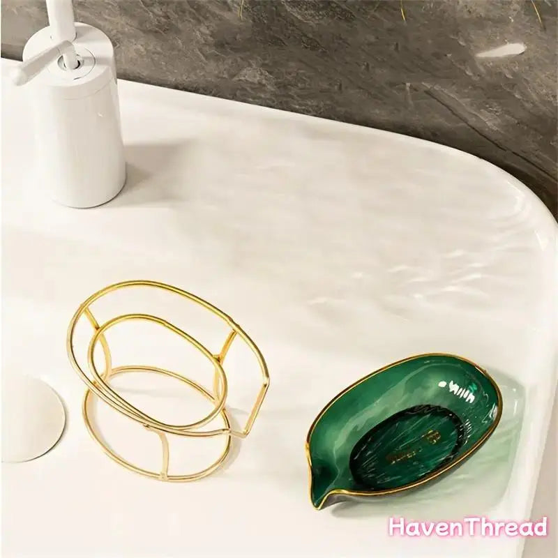 Modern Leaf-Shaped Polyester Bar Soap Holder - Bathroom Accessory, No-Drill Shower Soap Dish with Stand, One-Size DIY Bag Accessory,sohochic