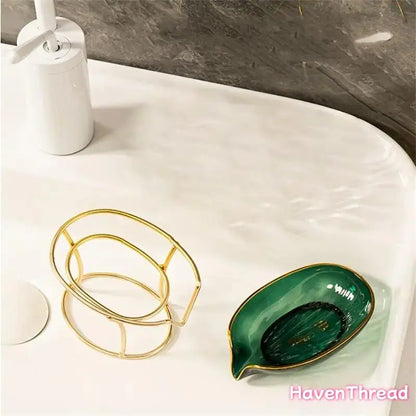 Modern Leaf-Shaped Polyester Bar Soap Holder - Bathroom Accessory, No-Drill Shower Soap Dish with Stand, One-Size DIY Bag Accessory,sohochic