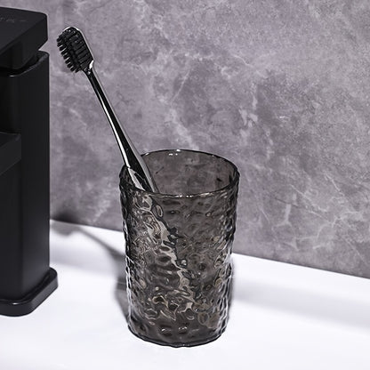 Glacier Texture Plastic Glass-like Bathroom Cup - Icy White Corrugated Toothbrush Holder & Vanity Cup, Durable Shatterproof Glass-like Design, for Couples, Modern Shower Organizer, Holiday Gift (Toothbrush Compatible)