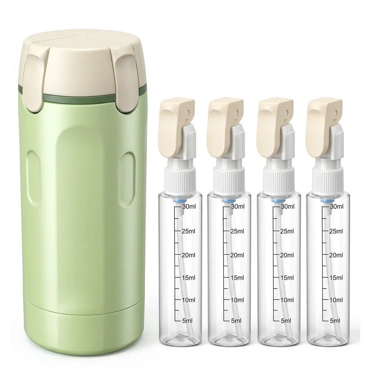 4-Pack Leak-Proof Plastic 4-in-1 Travel Toiletry Dispensers, 30ml Refillable Toiletries Storage Bottles for Shampoo, Conditioner, Body Wash, Lotion - Portable Home Organizer for Camping, Vacation