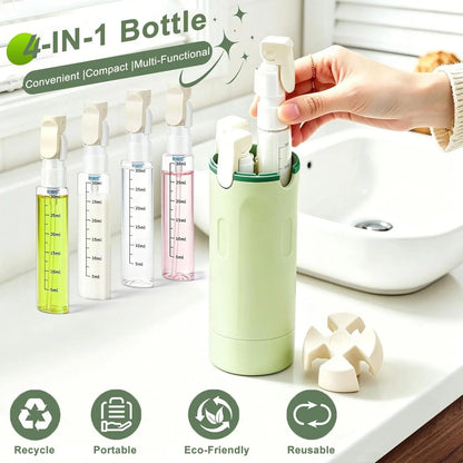 4-Pack Leak-Proof Plastic 4-in-1 Travel Toiletry Dispensers, 30ml Refillable Toiletries Storage Bottles for Shampoo, Conditioner, Body Wash, Lotion - Portable Home Organizer for Camping, Vacation