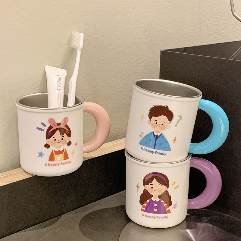 316 Stainless Steel And Drop-Resistant Toothbrush Cup for Washing And Brushing Teeth, Family Toothbrush Cup, Cartoon Cute Couple Rinsing Cup