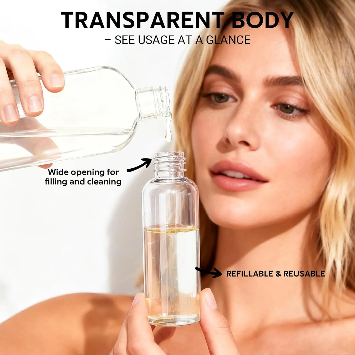 5-Pack Transparent Durable Travel Bottle Set, 3.4 oz TSA-Approved Leakproof Refillable Containers for Toiletries, Shampoo, Lotion, Conditioner (Home Organizer Storage Jars)