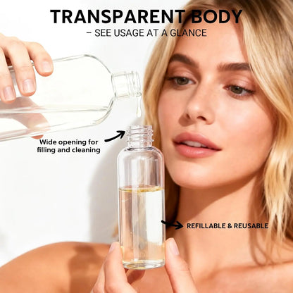 5-Pack Transparent Durable Travel Bottle Set, 3.4 oz TSA-Approved Leakproof Refillable Containers for Toiletries, Shampoo, Lotion, Conditioner (Home Organizer Storage Jars)