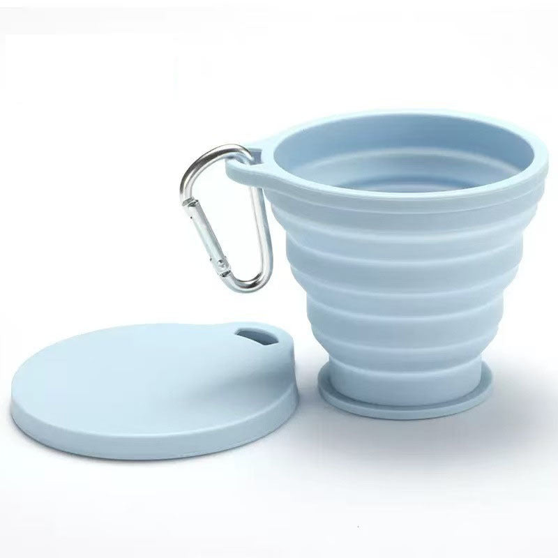 1 Foldable Silicone Water Cup, a Portable Travel Rinse Cup with Lid, Heat-resistant Tea Cup, Beverage Cup, Featuring a Carabiner Design for Hanging on Backpacks. Suitable for Camping, Outdoor Activities, Hiking, Cycling, Parties, Etc.
