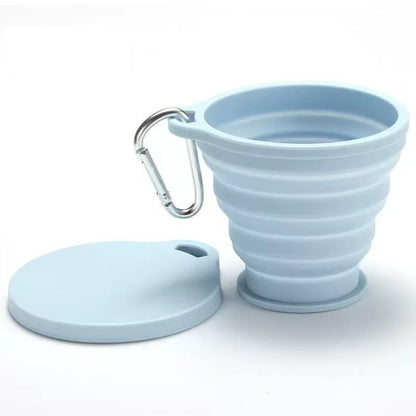 1 Foldable Silicone Water Cup, a Portable Travel Rinse Cup with Lid, Heat-resistant Tea Cup, Beverage Cup, Featuring a Carabiner Design for Hanging on Backpacks. Suitable for Camping, Outdoor Activities, Hiking, Cycling, Parties, Etc.