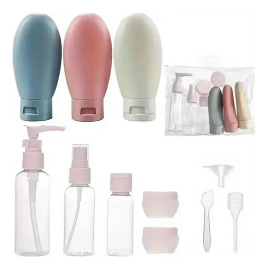 11pc Colorful Waterproof Plastic Travel Toiletries Bottles - Empty Refillable Lotion Canister Containers With Storage Bag, Summer Travel Essentials,sohochic