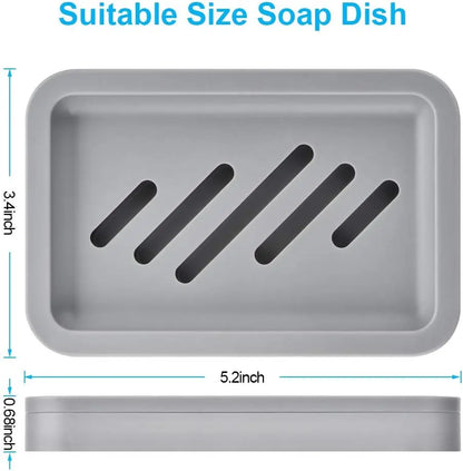 2PCS Gray Draining Soap Dishes Set with Water Tray - Bathroom Accessories, Non-Slip Soap Saver & Sponge Holder, Easy-to-Clean Case for Kitchen & Bathroom Counter Dryness