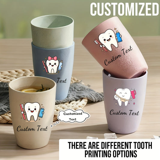 [Toothbrush Cup] Bathroom Toothbrush Cup with Tooth-Shaped Print And Custom Text. Round Shape, Solid Color Appearance, Multiple Color Options. Brush Teeth, Toothpaste And Toothbrush Storage. Perfect As a Gift for Friends, Family, Or Couples